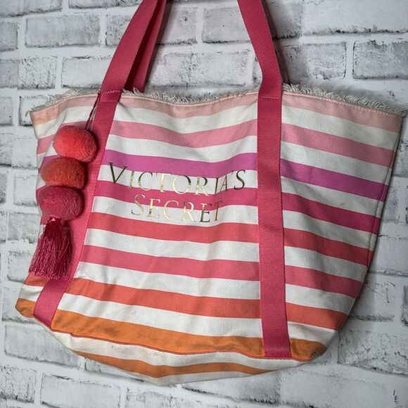 Victoria’s Secret Striped Large Tote Beach Bag - Picture 4 of 8